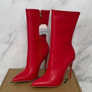 NIB London Rag Red Mid Calf Booties Women's US Size 8
